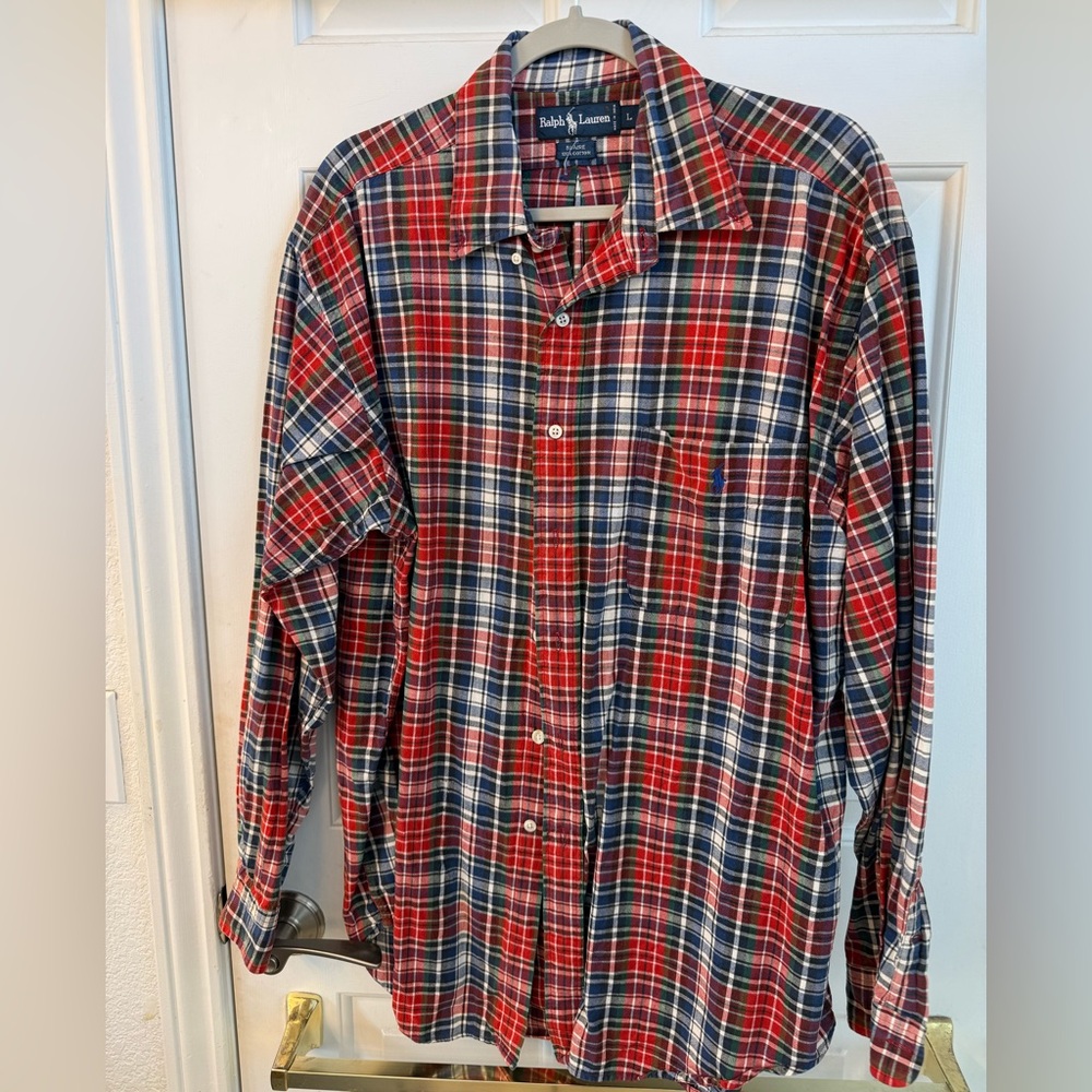Ralph Lauren Red Navy White Plaid Cotton Button-Down Shirt